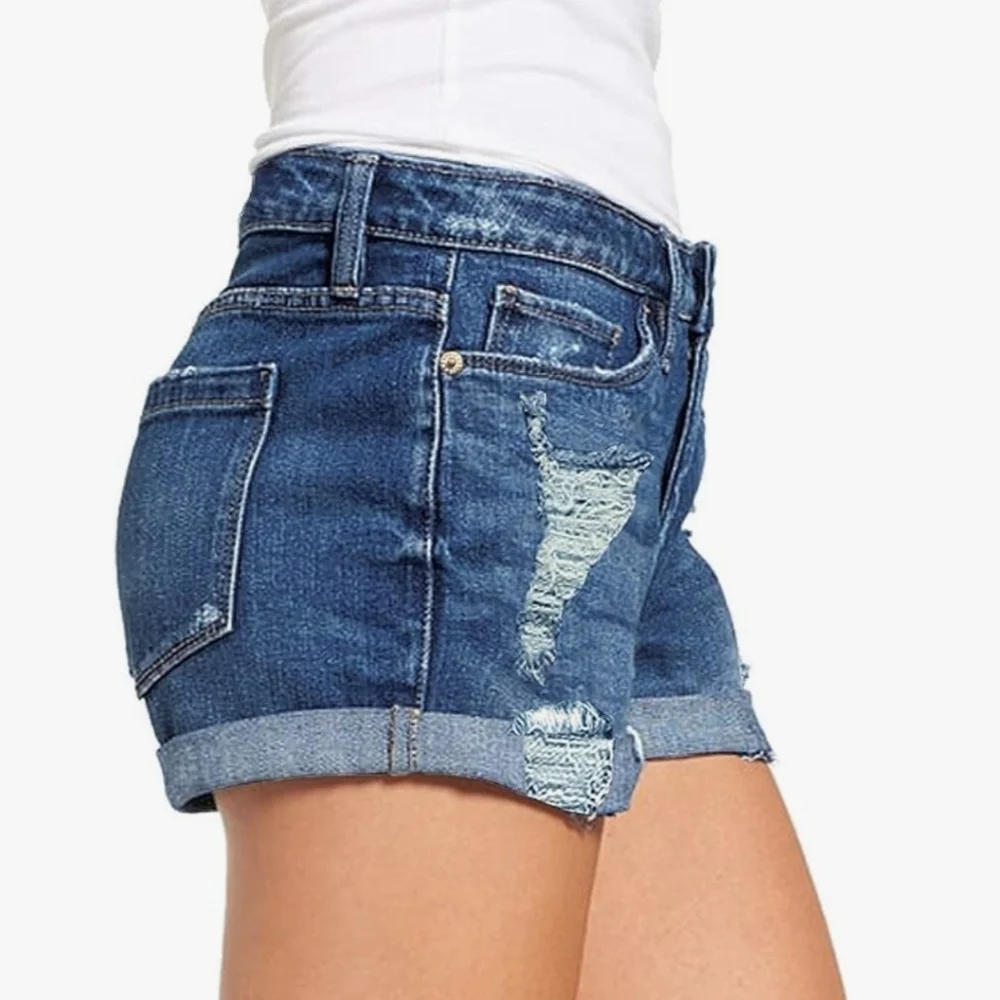 Women's Blue Ripped Denim Shorts